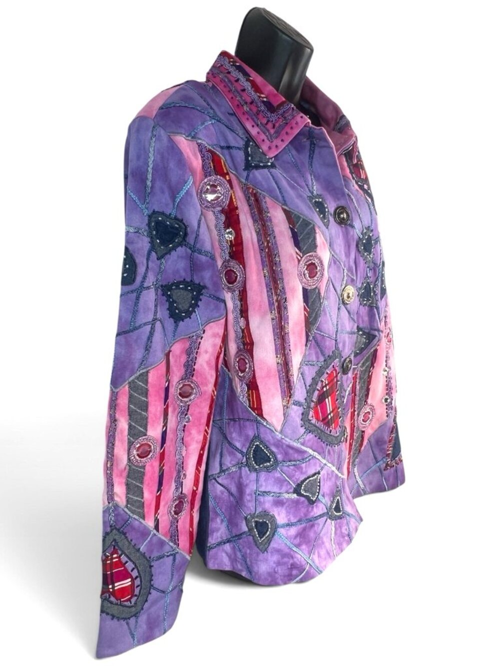 vtg Drapers & Damons Art to Wear Jacket Embroidered Patchwork Bright L - Picture 5 of 7